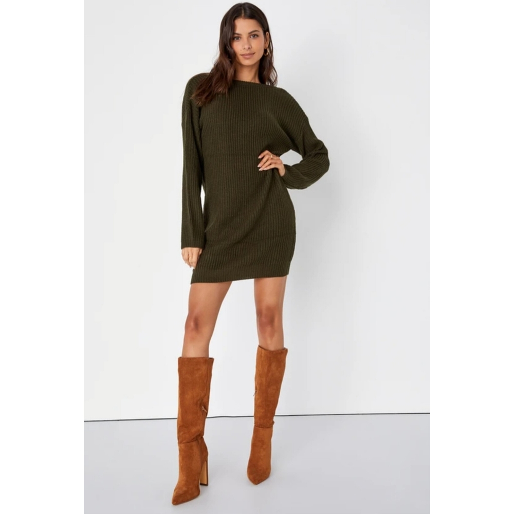 Bringing Sexy Back Olive GreenBackless Sweater Dress
